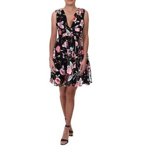 Aqua Luxe | Floral Mini Dress Knit Crochet Deep V | multi color wedding guest